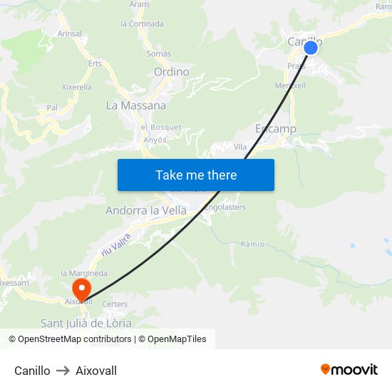 Canillo to Aixovall map