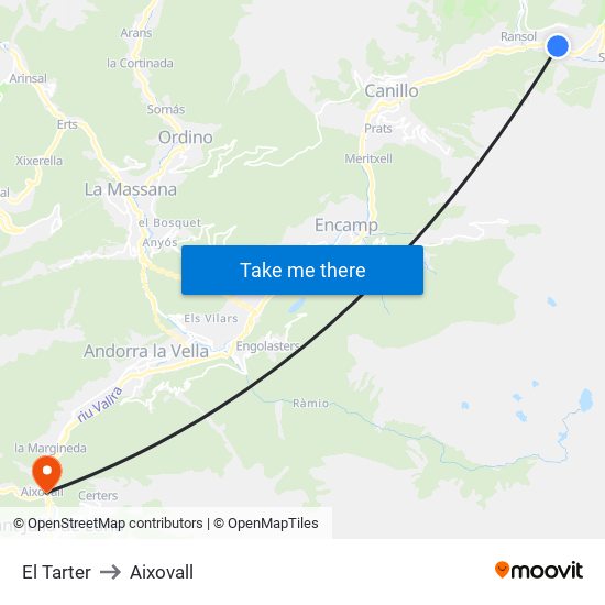 El Tarter to Aixovall map
