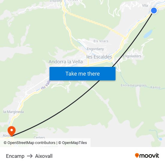 Encamp to Aixovall map