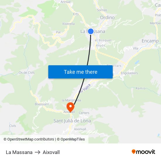 La Massana to Aixovall map