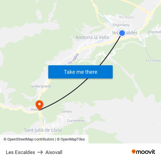 Les Escaldes to Aixovall map
