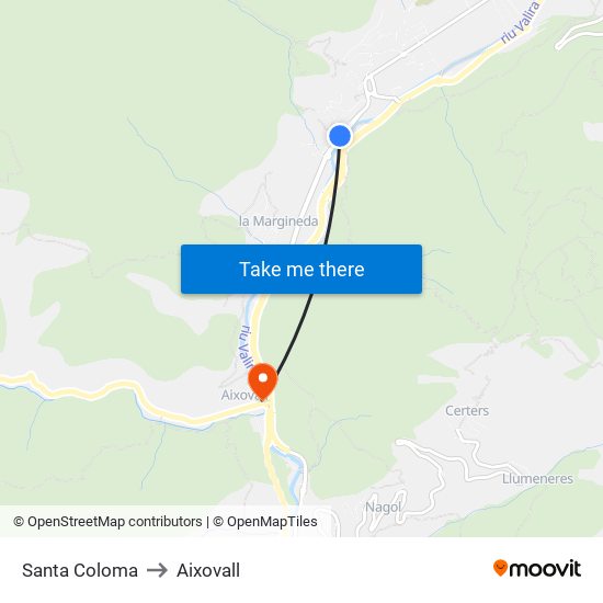 Santa Coloma to Aixovall map