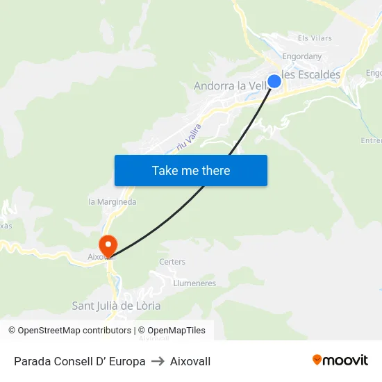 Parada Consell D’ Europa to Aixovall map