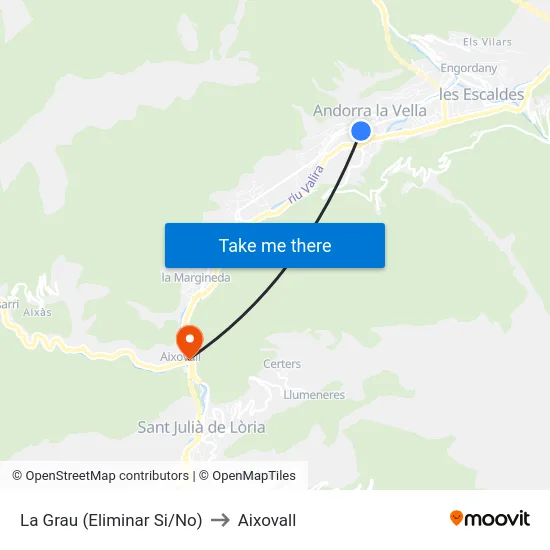 La Grau to Aixovall map