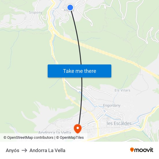 Anyós to Andorra La Vella map