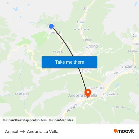 Arinsal to Andorra La Vella map