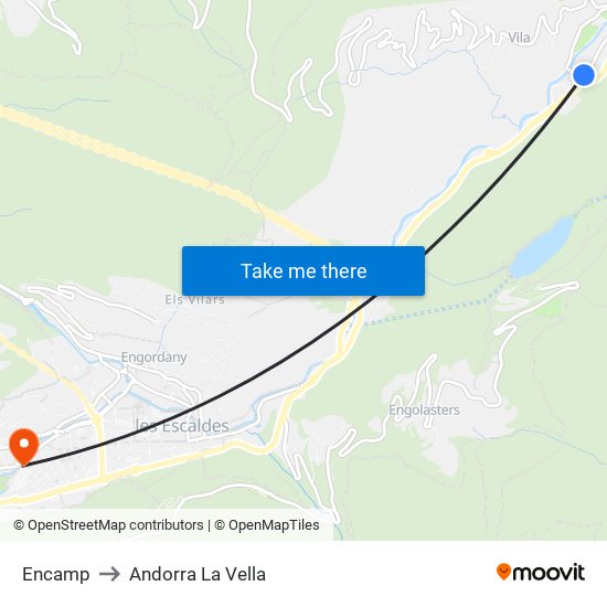 Encamp to Andorra La Vella map