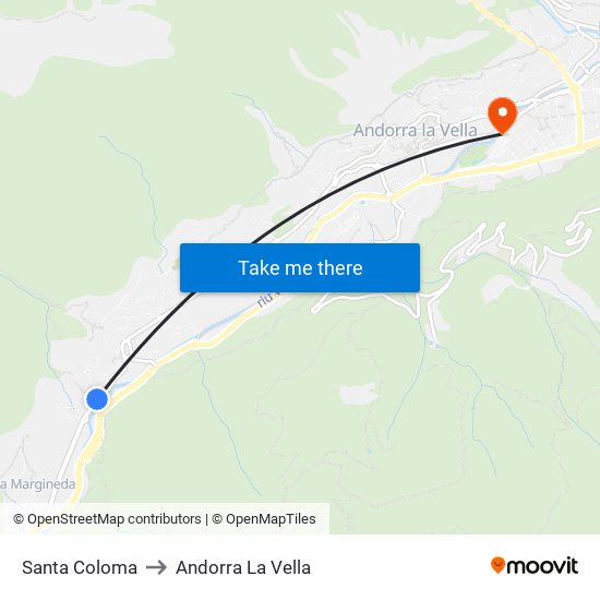 Santa Coloma to Andorra La Vella map