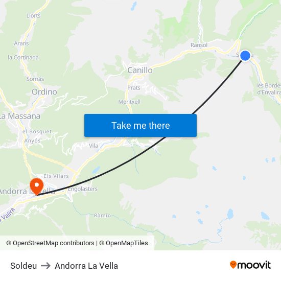 Soldeu to Andorra La Vella map