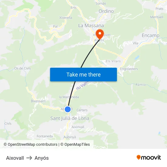 Aixovall to Anyós map