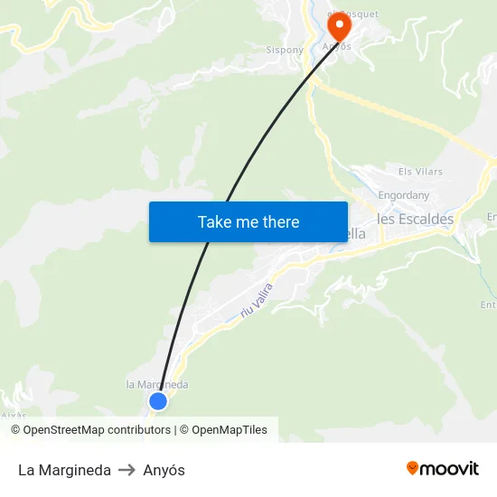 La Margineda to Anyós map