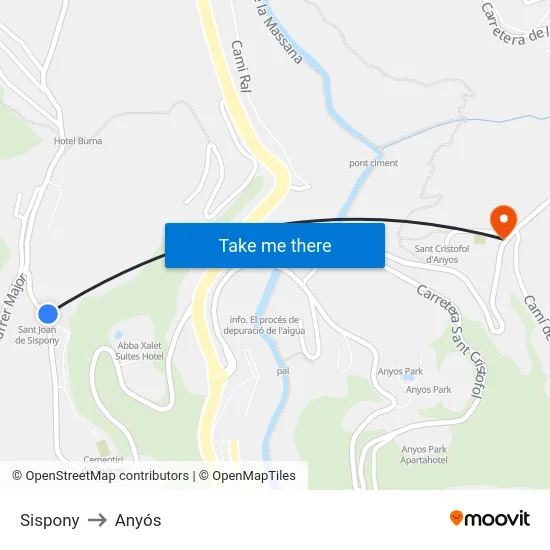 Sispony to Anyós map