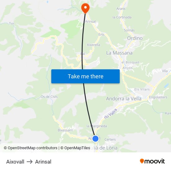 Aixovall to Arinsal map