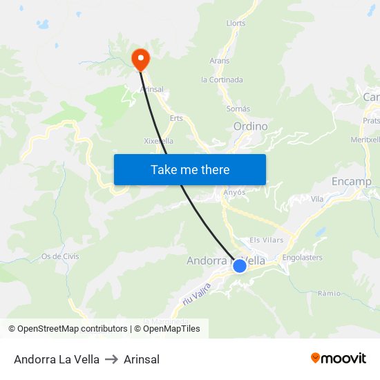 Andorra La Vella to Arinsal map