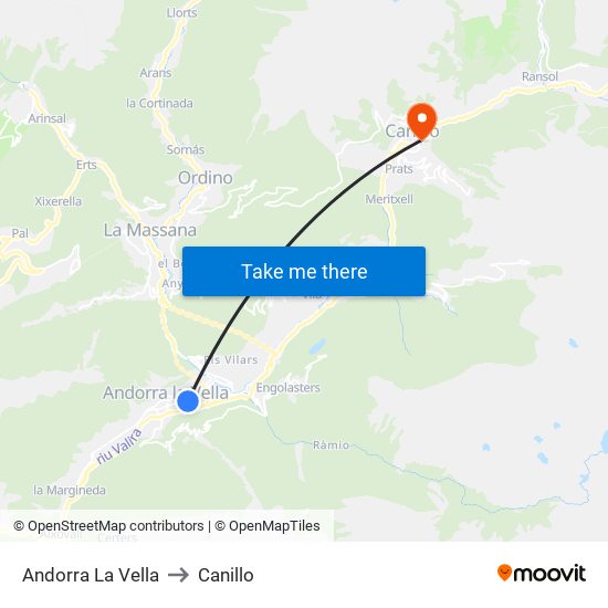 Andorra La Vella to Canillo map