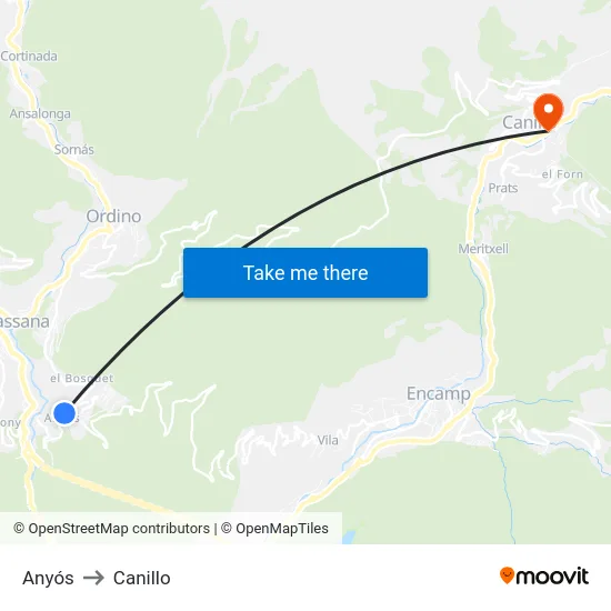 Anyós to Canillo map
