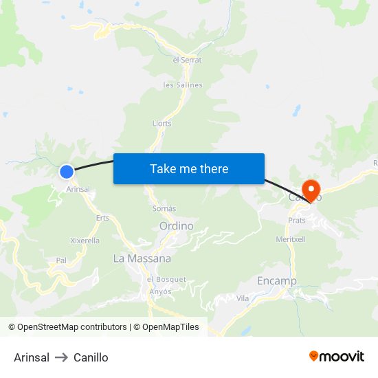 Arinsal to Canillo map