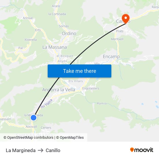 La Margineda to Canillo map