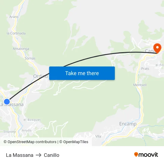 La Massana to Canillo map