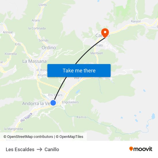 Les Escaldes to Canillo map