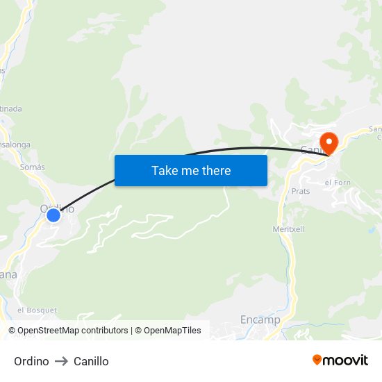 Ordino to Canillo map