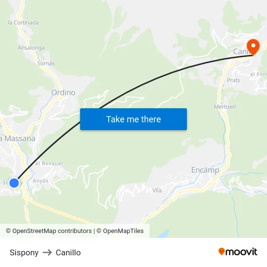 Sispony to Canillo map