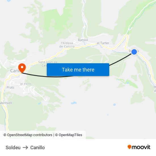 Soldeu to Canillo map