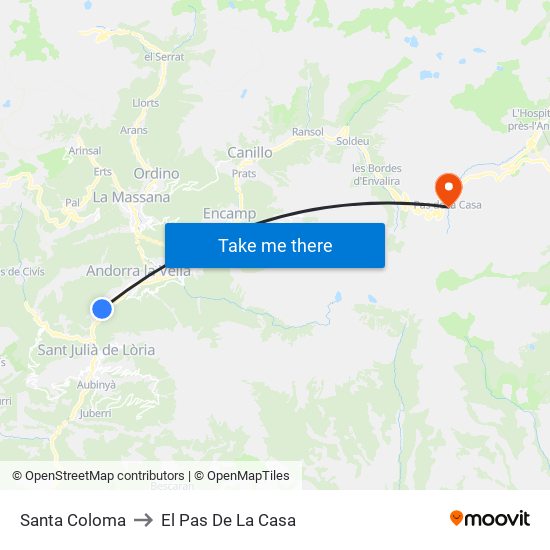Santa Coloma to El Pas De La Casa map