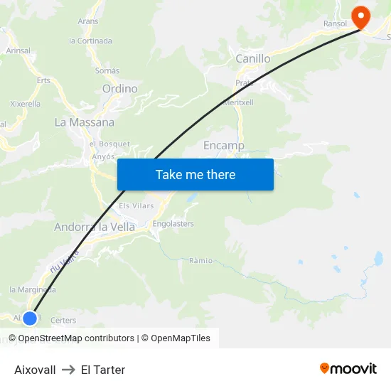 Aixovall to El Tarter map