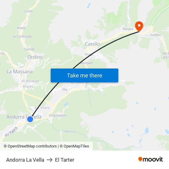 Andorra La Vella to El Tarter map
