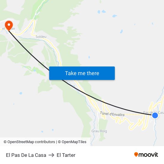 El Pas De La Casa to El Tarter map