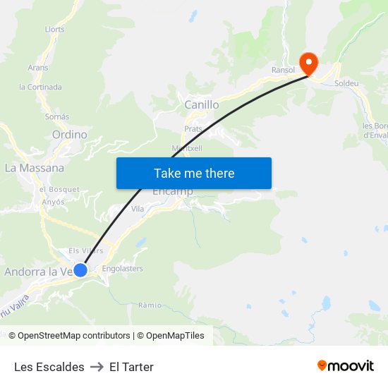 Les Escaldes to El Tarter map