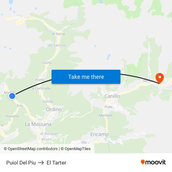 Puiol Del Piu to El Tarter map