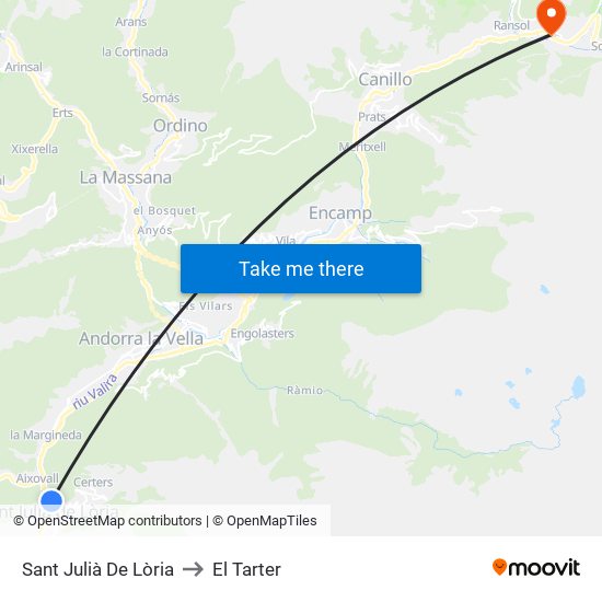 Sant Julià De Lòria to El Tarter map