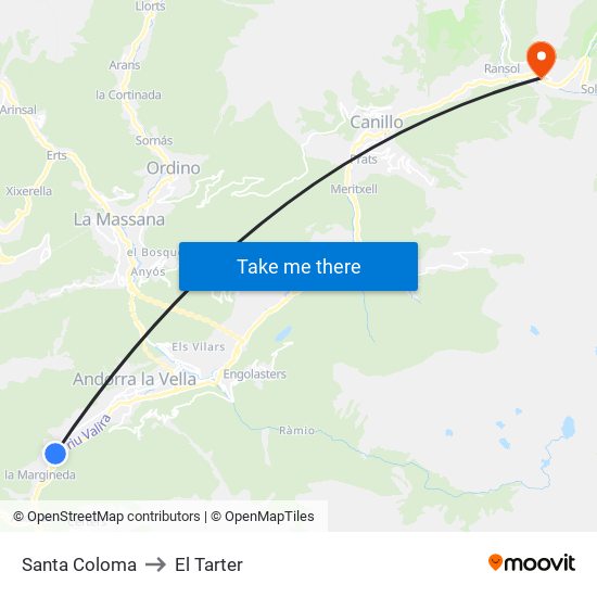 Santa Coloma to El Tarter map