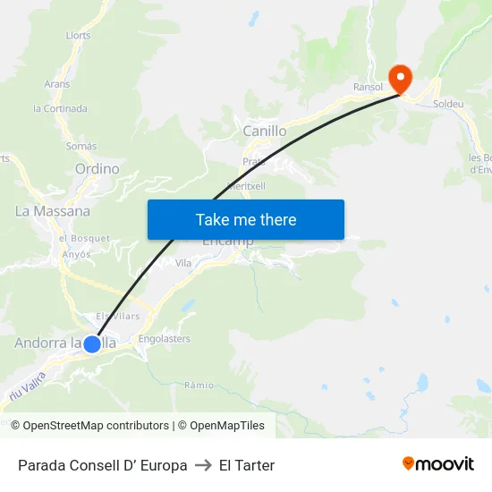 Parada Consell D’ Europa to El Tarter map