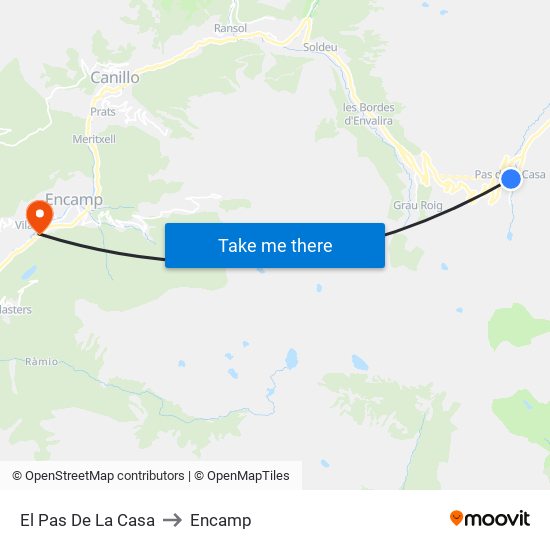 El Pas De La Casa to Encamp map