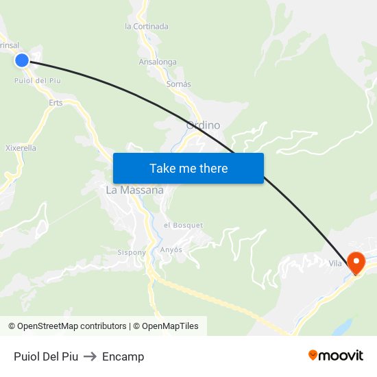 Puiol Del Piu to Encamp map