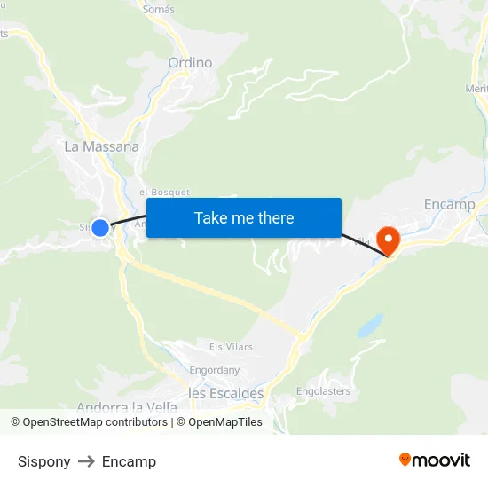 Sispony to Encamp map