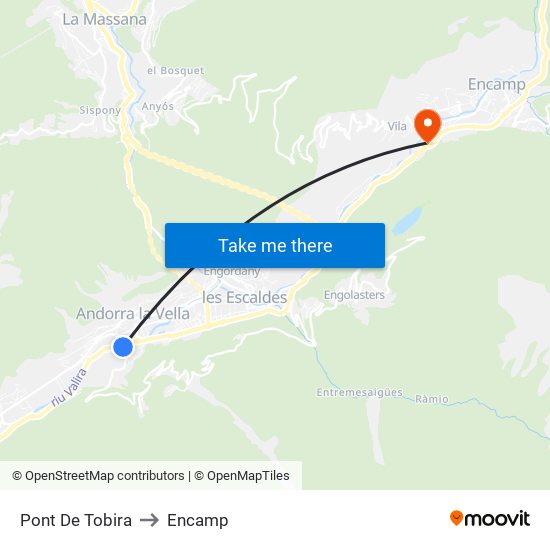 Pont De Tobira to Encamp map