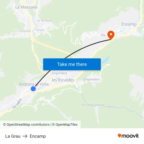 La Grau to Encamp map