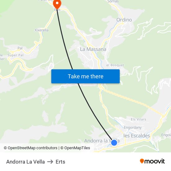 Andorra La Vella to Erts map