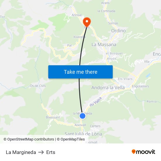 La Margineda to Erts map
