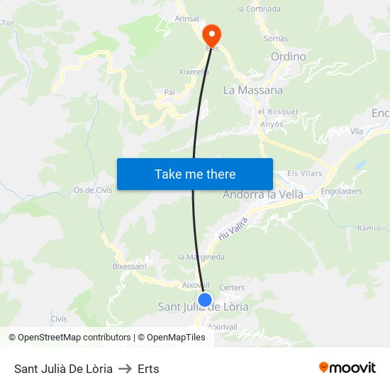 Sant Julià De Lòria to Erts map