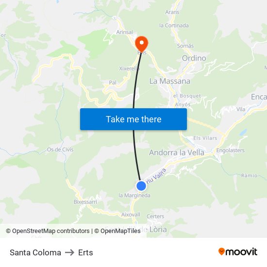 Santa Coloma to Erts map