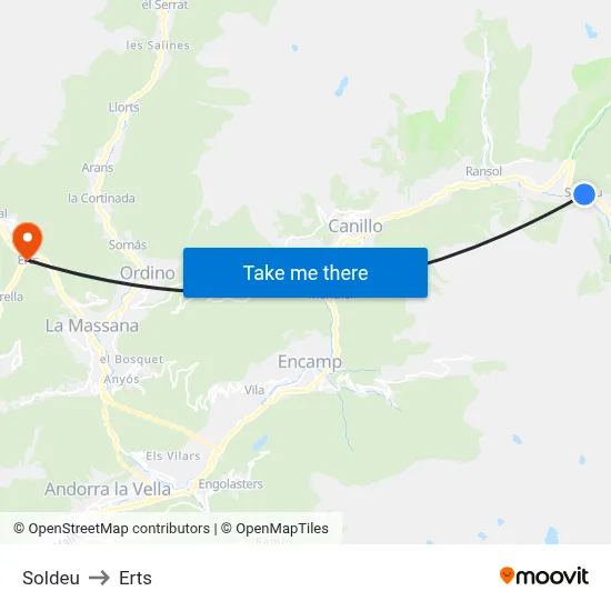Soldeu to Erts map