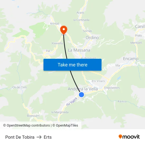 Pont De Tobira to Erts map