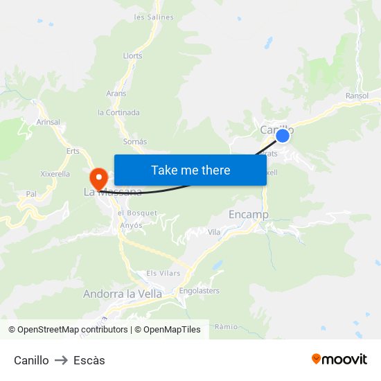 Canillo to Escàs map