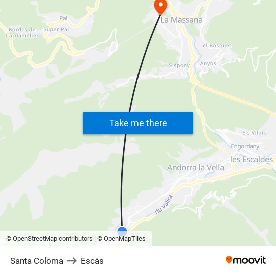 Santa Coloma to Escàs map