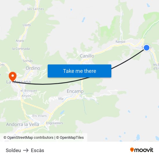 Soldeu to Escàs map